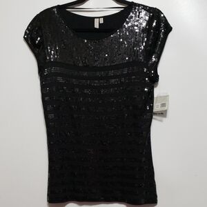 MADISON Black Sequin‎ Women's Sjort Sleeve Top